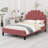 Upholstered Platform Bed With Flower Pattern Headboard