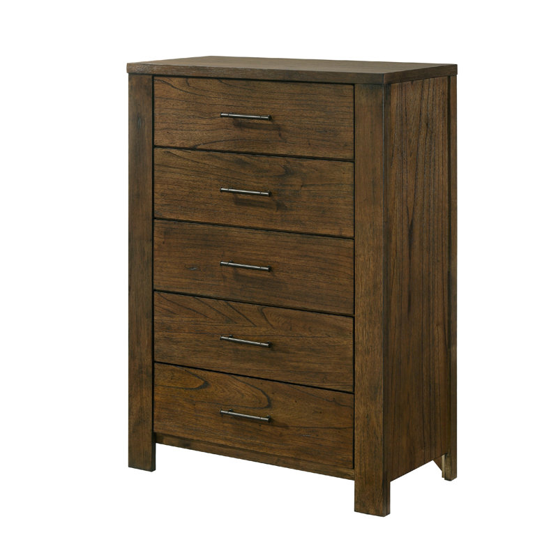 Suli Tall Dresser Chest, 5 Drawers Metal Handles, Brown Mindy Veneer