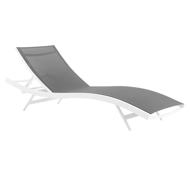 Gray and White Aluminum Mesh Outdoor Chaise Lounge Set