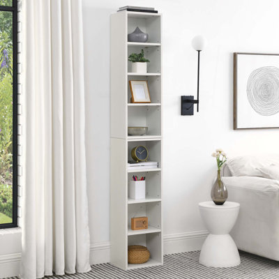 8-Tier Media Tower Rack,Storage Cabinet With Adjustable Shelves,Tall Narrow Bookcase Display Bookshelf For Home Office