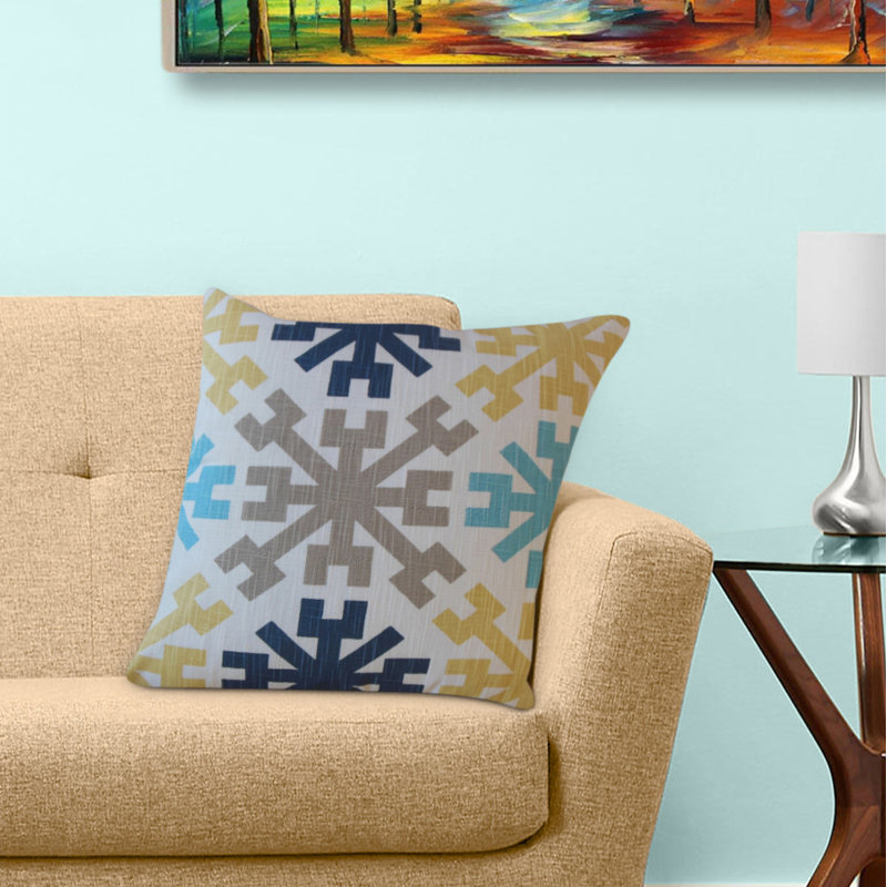 Coussin en coton Obert, 18 po x 18 po, Bleu / gris / blanc, Coussin décoratif