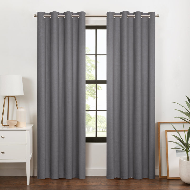 Larissa Solid Grommet Curtain (Single Panel), Dark Gray, 50" W x 63" L