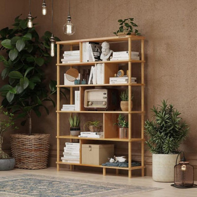 Manhattan 5 Shelf Bookcase, Solid Wood Tall Storage Shelf for Home Office and Bedroom