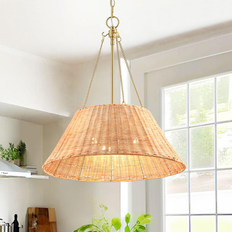 3-Light Modern Coastal Hand-Woven Rattan Pendant Chandelier, Brown