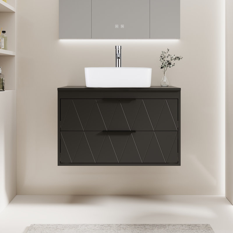 Meuble-lavabo mural avec lavabo vasque 30 po Sharee, Noir, Forme rectangulaire