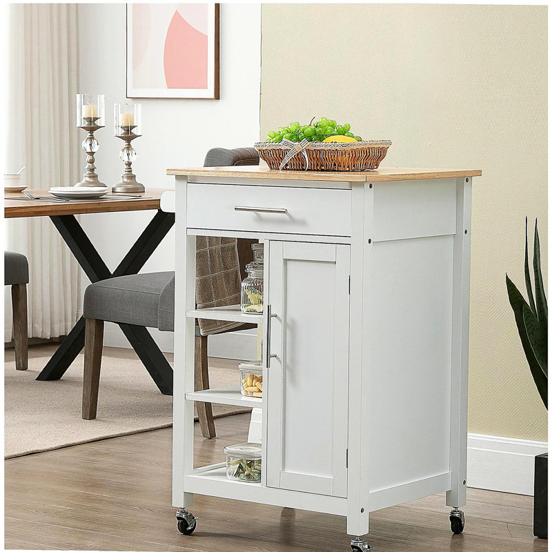 Support pour îlot de cuisine avec tablette de rangement, support pour îlot de cuisine à roulettes, plateau en bois massif, tiroirs, adapté à la salle à manger, blanc