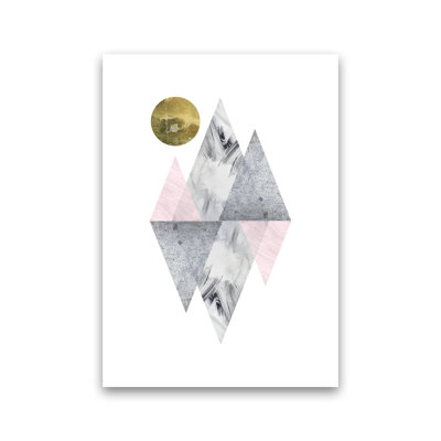 Luna Pink And Grey Diamonds With Gold Moon by Pixy Paper - Print
