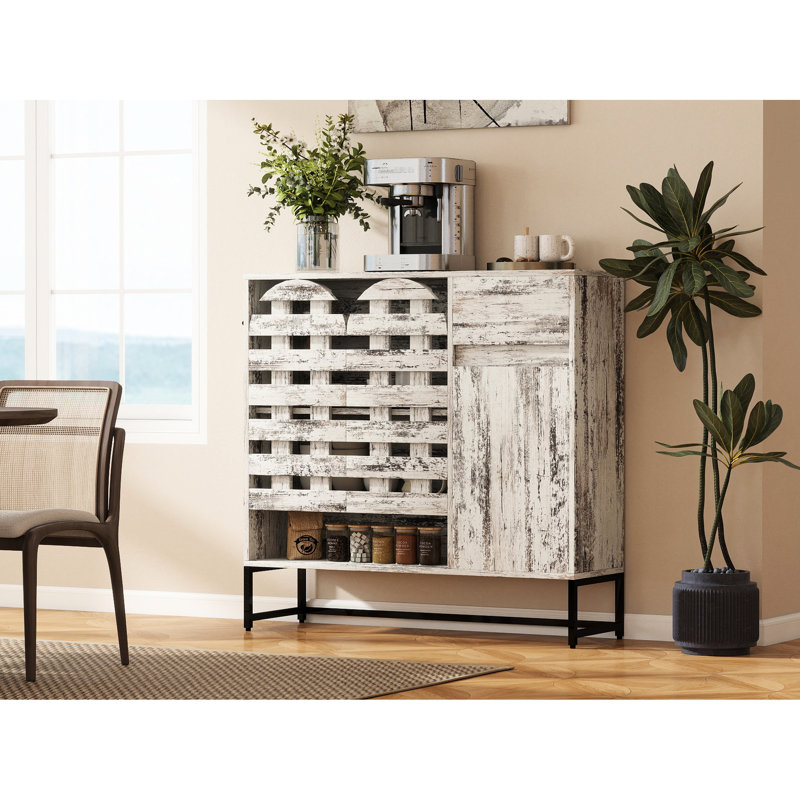 44.3"Farmhouse Sideboard Cabinet With Storage,Coffee Bar Console Table With Storage,Rustic Storage Cabinet With Arched Lattice Doors And Drawer -  For Living Room,Kitchen, Entryway Retro