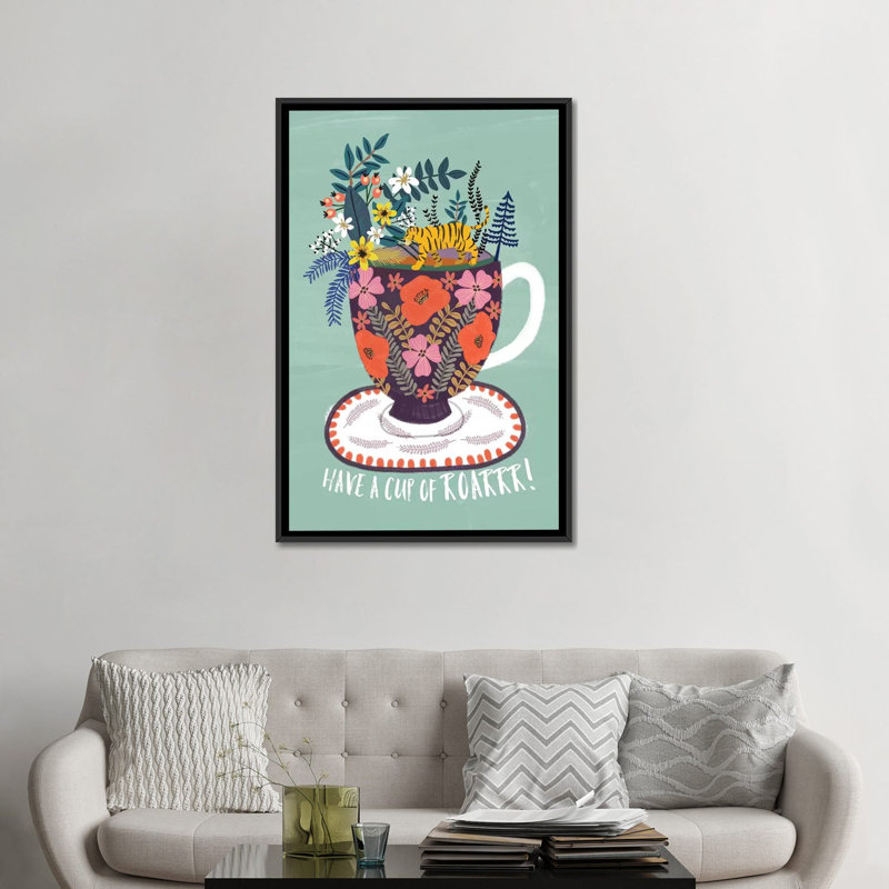 Thé - reproduction d'art graphique sur toile, H 26 po x l 18 po x P 1,5 po, Toile avec cadre flottant noir, Pas de tapis