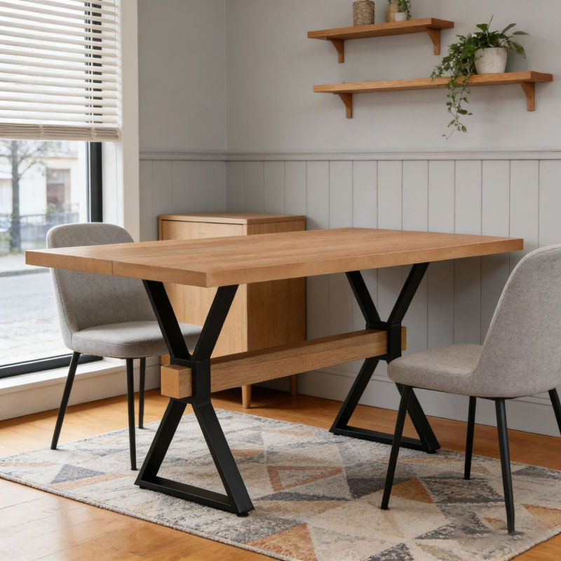 Shaun 63" Dining Table with X-Shaped Metal Legs, Natural