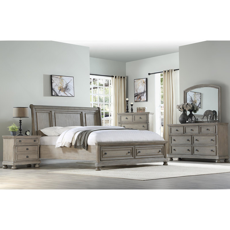 Grand lit de rangement gris antique, Gris antique, Grand lit