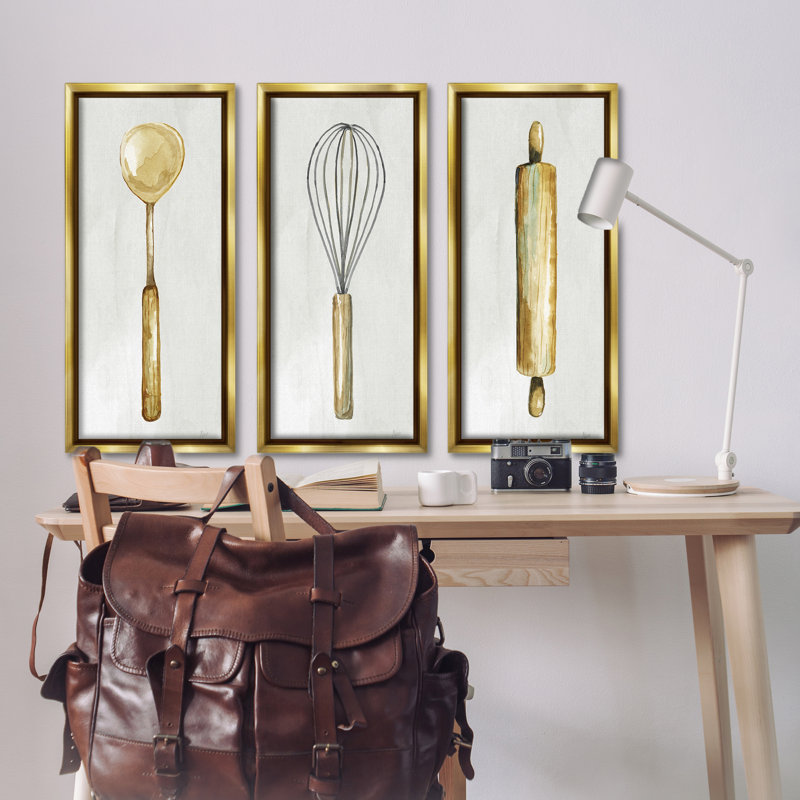  Ustensiles de cuisine traditionnels 3 pièces flottantes encadrées par Nan, H 31 po x l 15 po, Cadre flottant métallique doré