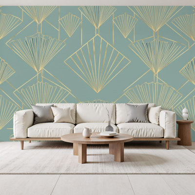 Papier peint adhésif moderne à motif géométrique plumes dorées modernes H 69 po x l 96 po, papier peint amovible en PVC Art mural décoratif pour chambre à coucher