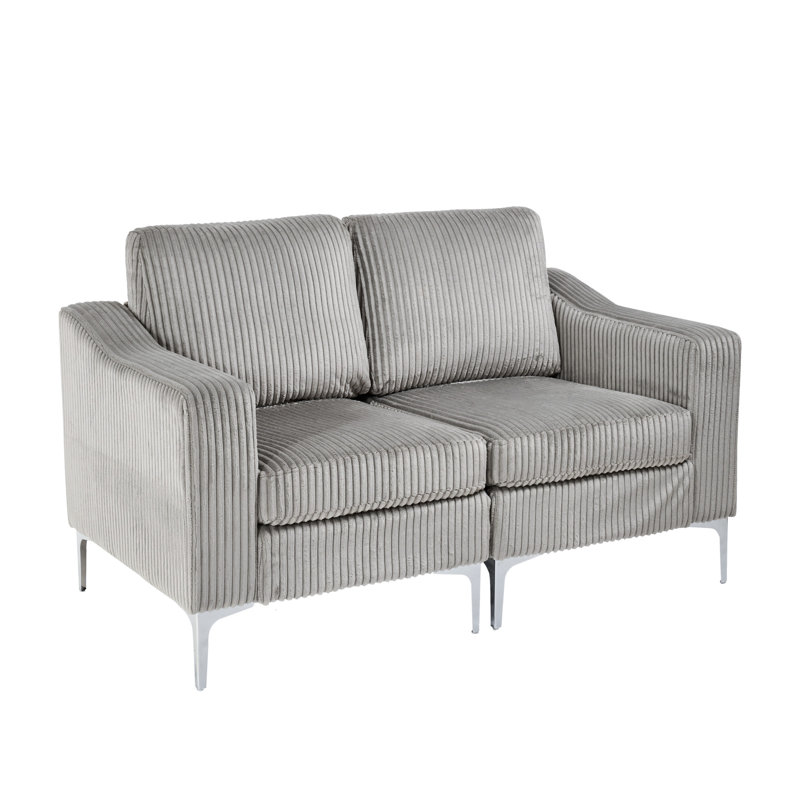 Corduroy Two - Seater Gray Modular Sectional , Soft And Relaxing Seating Area, Simple Installation, Frame, Cushioned In Gray, Comfortable, Easy To Assemble With Installation Hardware Tools, Frame