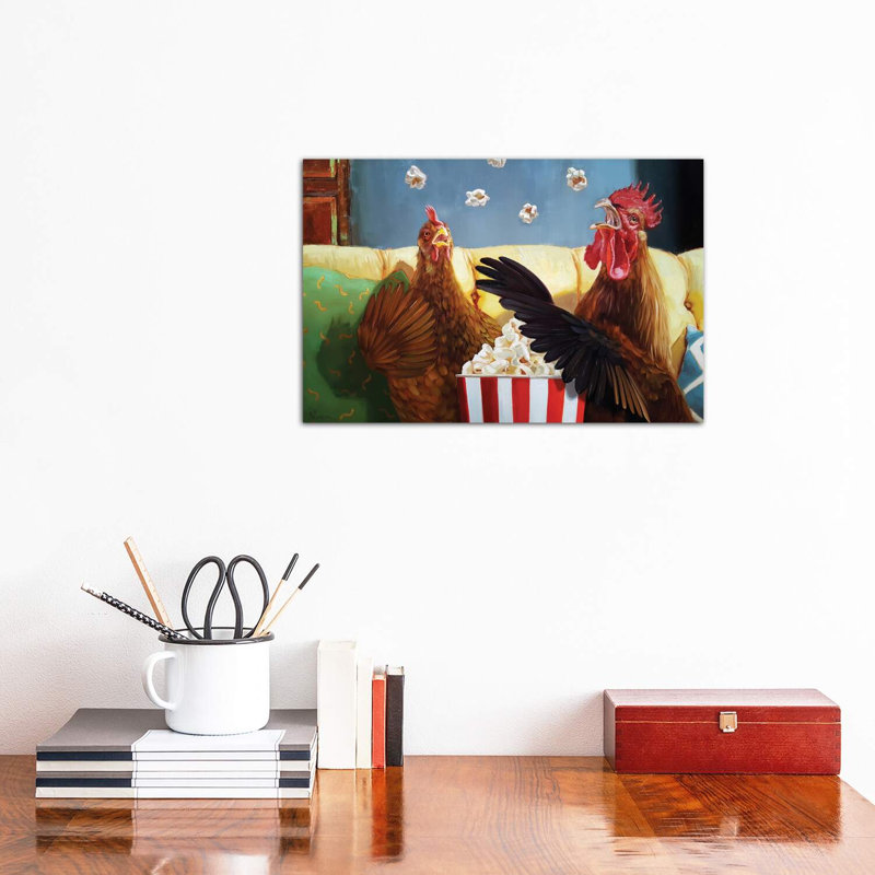 «Popcorn Chickens» - reproduction d'art, H 12 po x l 18 po x 1,5 po, Toile tendue