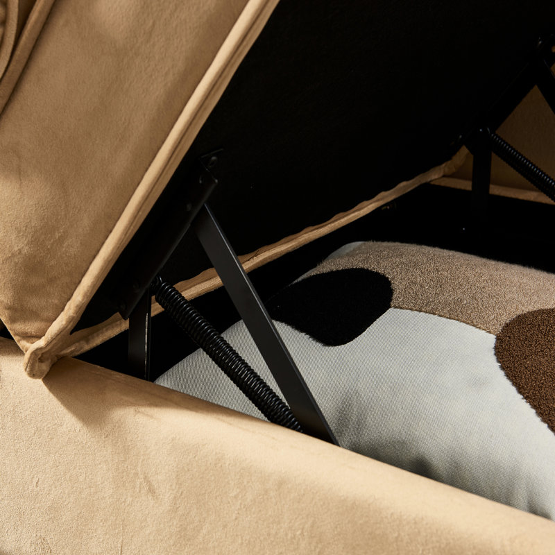 Chaise longue en velours kaki avec grande capacité de rangement - siège confortable, pieds en métal doré, installation simple