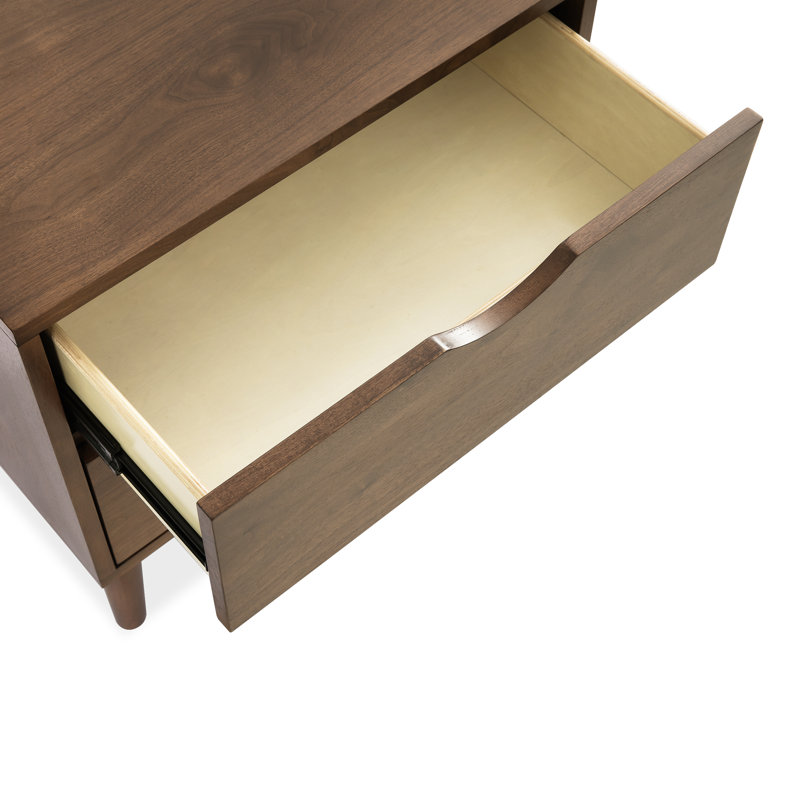 Table de chevet 2 tiroirs avec base en bois massif, Brun