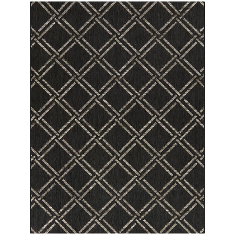 Geometric Black Indoor / Outdoor Area Rug