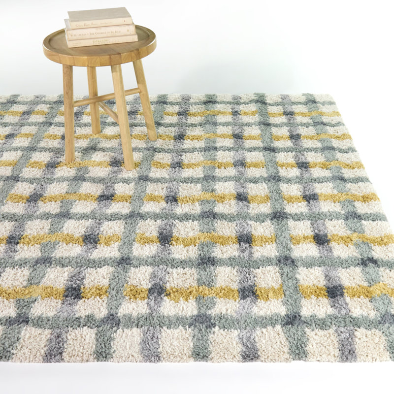 Griffith Blue/Yellow Kids Modern Grid Area Rug, 5'3" x 7'