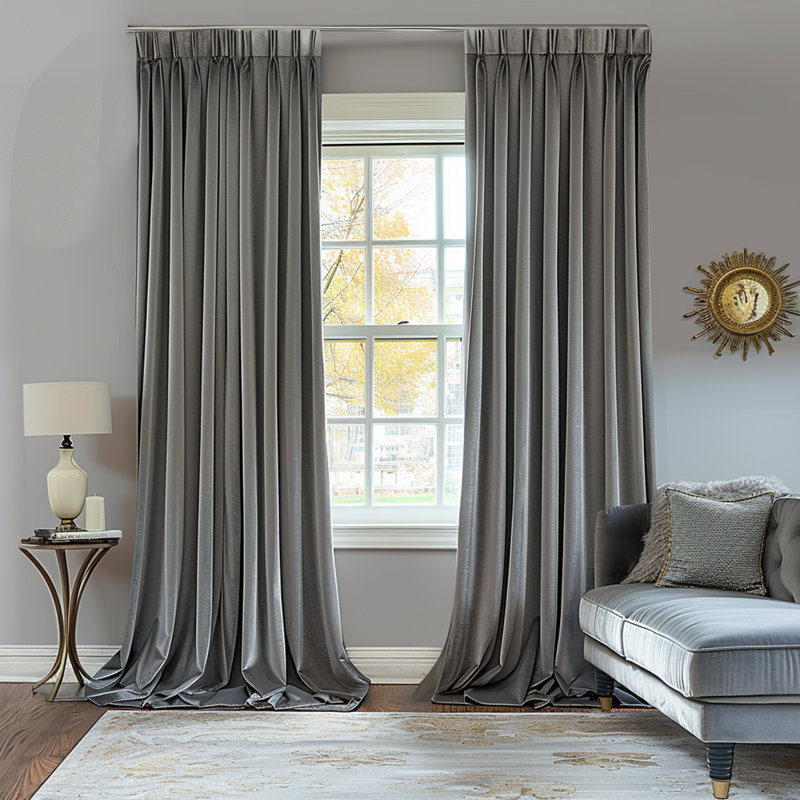 Lauier Velvet Blackout Curtain Pair, 52" W x 108" L, Dark Gray