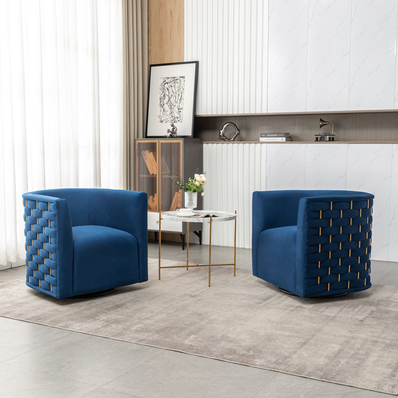 Occie Velvet Swivel Barrel Chair, Navy Velvet