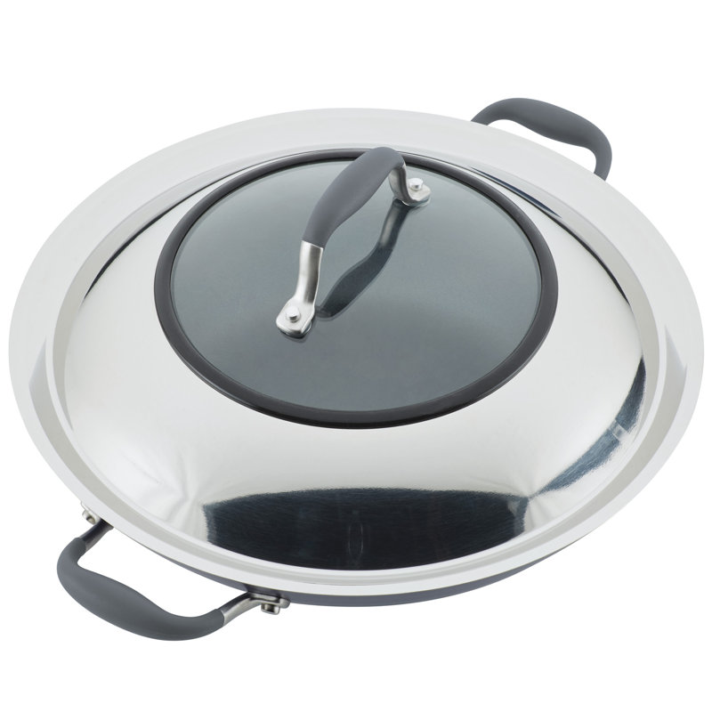Anolon Advanced Home Hard Anodized Nonstick Wok with Side Handles and Lid, 14 Inch, Gray