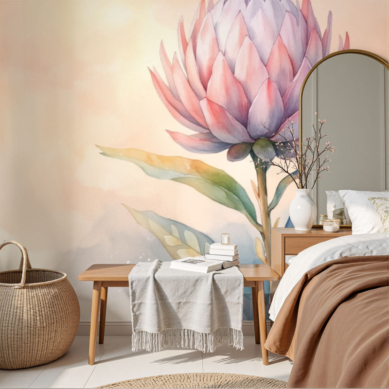 Papier peint auto-adhésif rose pâle et doux Protea Flower, L 96 po x l 69 po