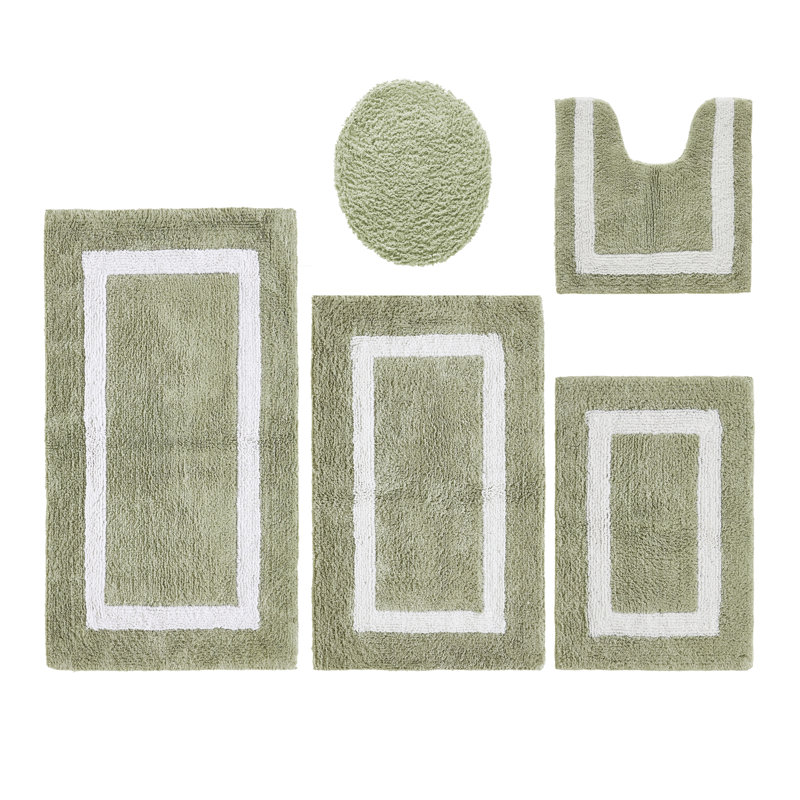 Ensemble de tapis de bain 5 pièces Makbul Premium 100% coton 2370 g / m², certifié OEKO-TEX®, tapis de salle de bain touffeté ultra moelleux, super absorbant, réversible, lavable à la machine, confort spa, sauge foncé / blanc