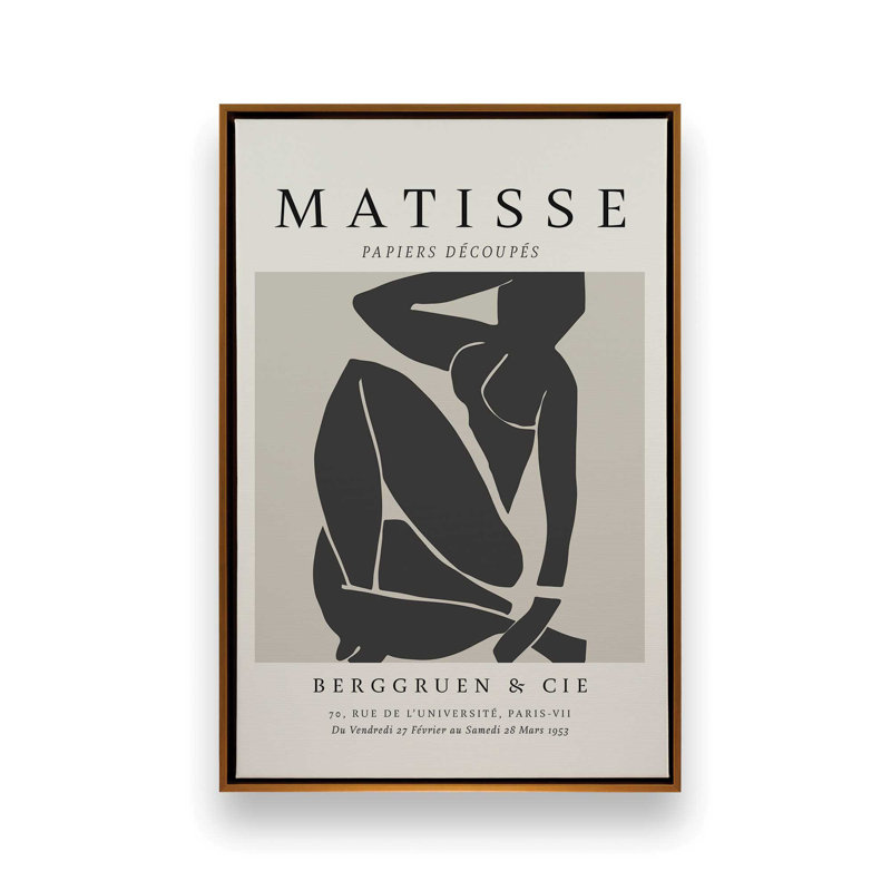 Matisse's Nude III en noir, H 30,75 po x l 20,75 po x P 1,75 po, Cadre flottant or poli