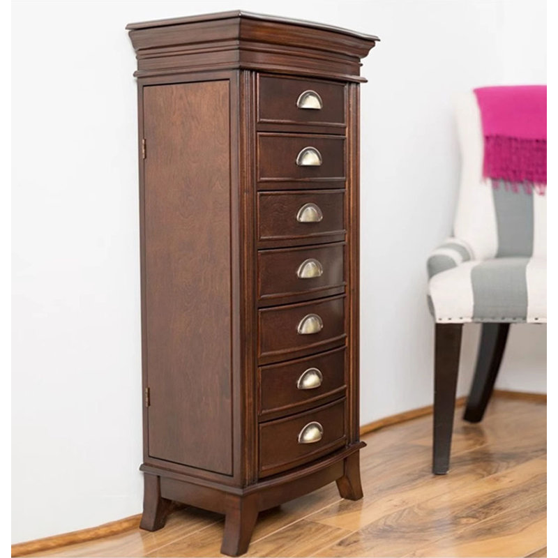 Armoire à bijoux multifonctionnelle en bois massif de style européen, Brun