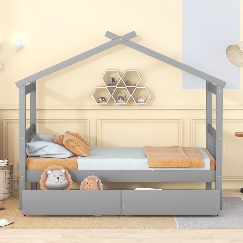 Pittston 2-Drawer Standard Bed Wooden House Bed, Twin, Gray