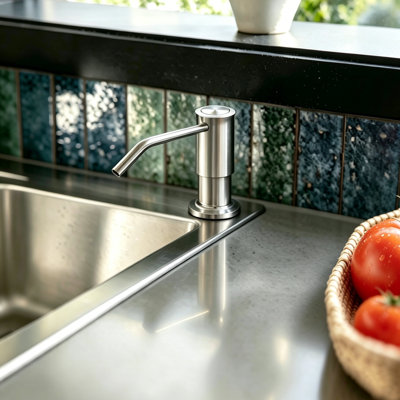 Sink Soap Dispenser Brushed Nickel,Soap Dispenser for Kitchen Sink Stainless Steel pump with 17 OZ Large Soap Bottle