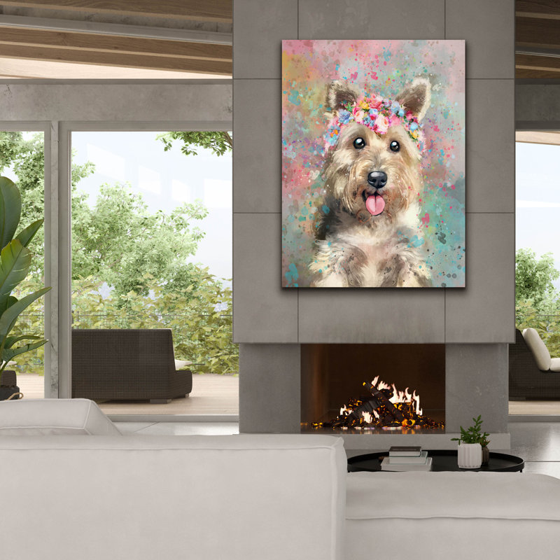 «Flower Crown Yorkshire Terrier» par Furbaby Affiliates, art mural sur toile, H 54 po x l 40 po x P 1,5 po