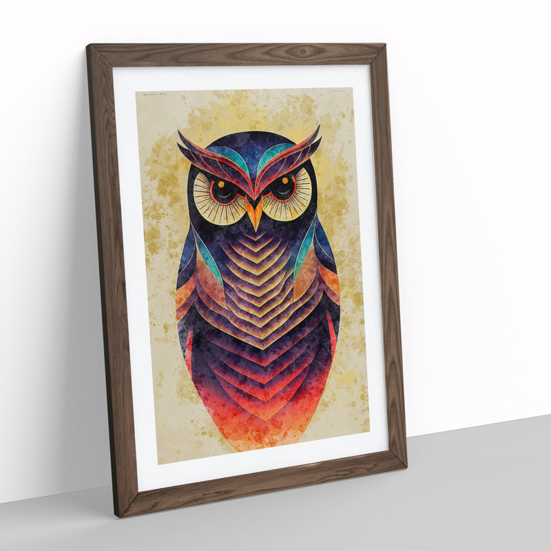 Owl In Watercolour No.2 - Single Picture Frame Painting, 64cm H x 46cm W x 2cm D, Walnut