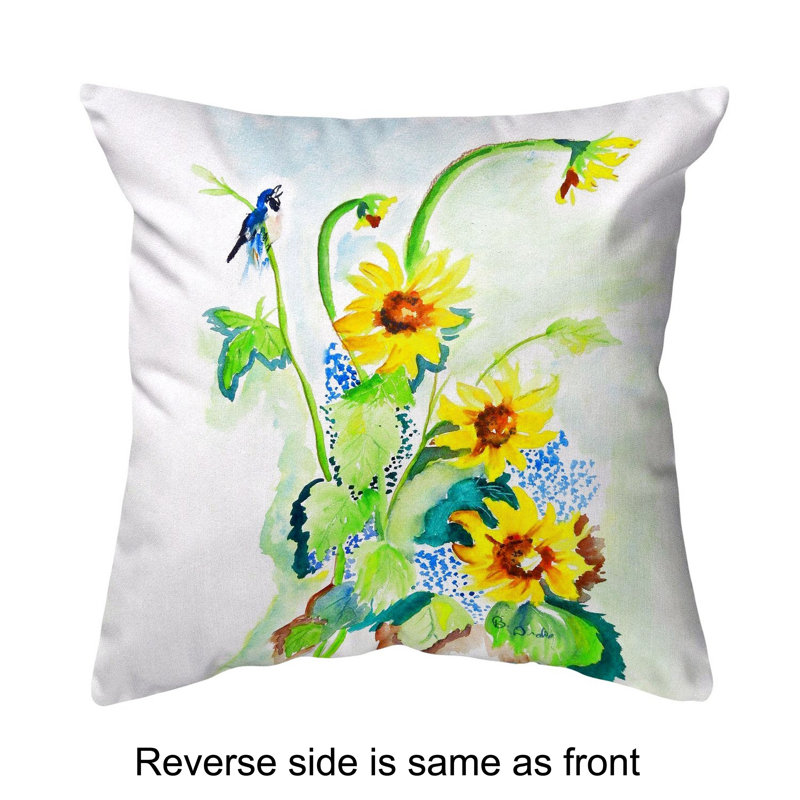  Coussin décoratif intérieur / extérieur Sunflower and Bird, H 12 po x l 12 po x P 5 po