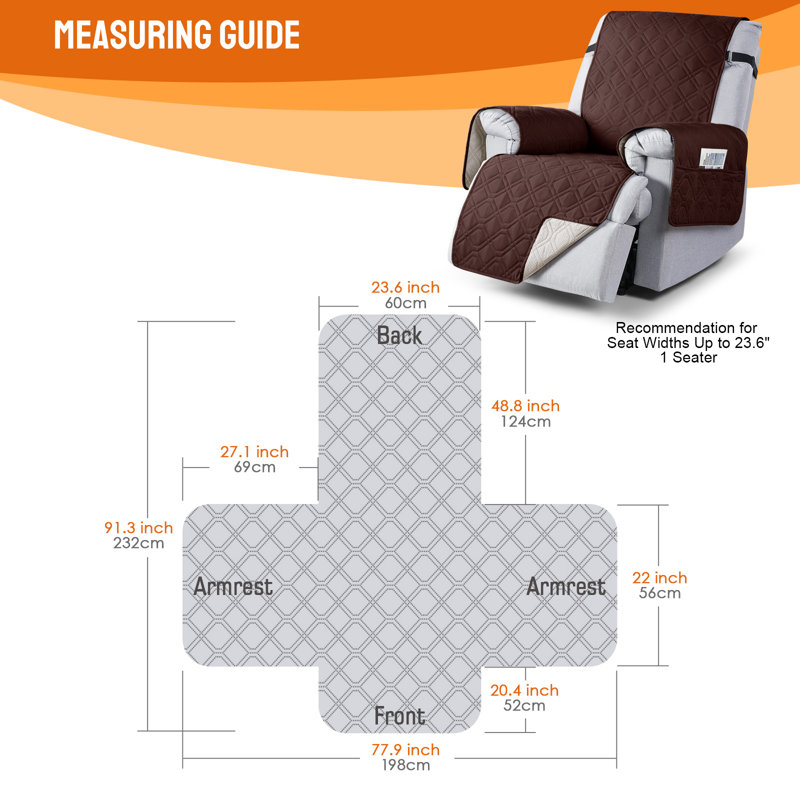 Wildee Adamstown 1 Seat Waterproof Recliner Couch Covers,Chair Cover, Non-Slip Sofa Covers With Elastic Straps Pocket For Dogs, Pets