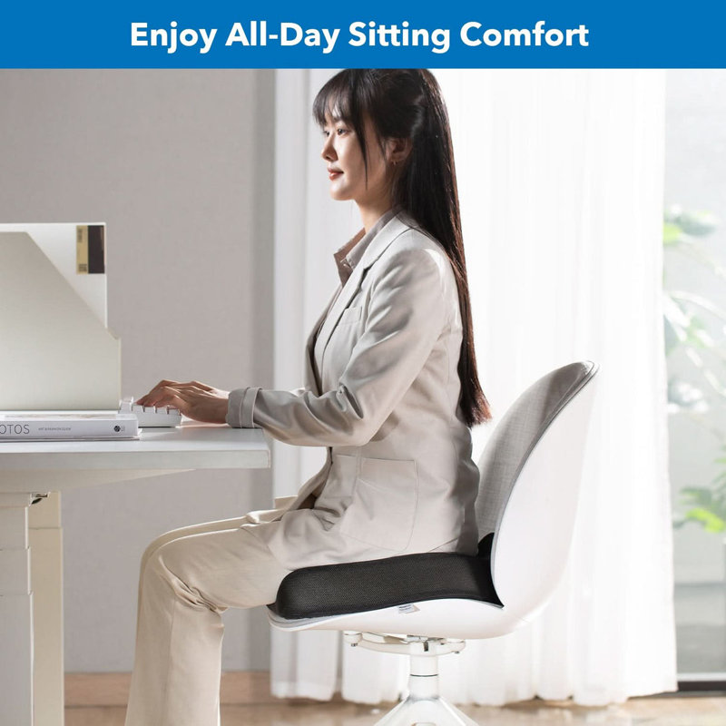 Ergonomic Black Memory Foam and Gel Seat Cushion with Mesh Cover