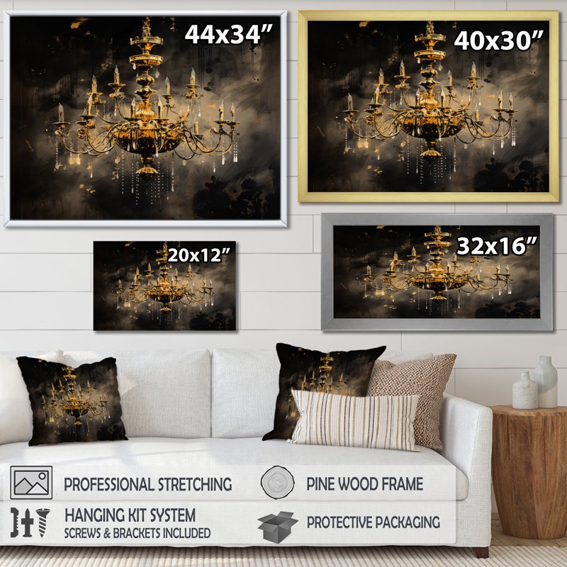 Lustre Sumi Zen II - reproduction sur toile, Cadre flottant doré, H 12 po x l 20 po x P 1 po