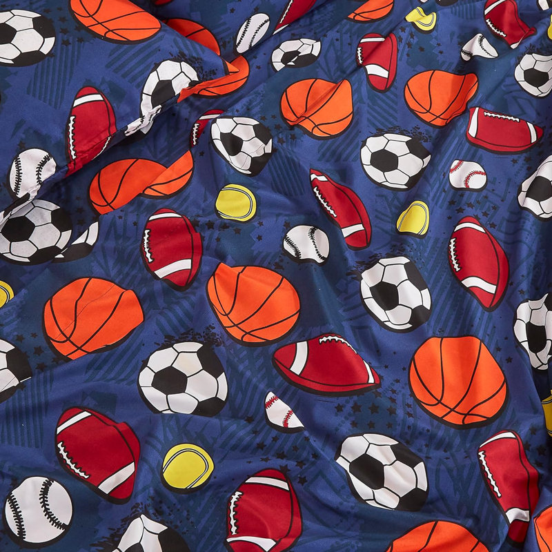 Twin White and Navy Sports Print Microfiber Sheet Set