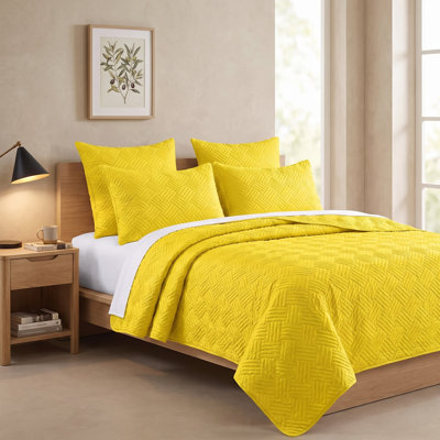 3 Pieces Quilt Set, Silk Satin Geometric Pattern Quilted Coverlet Set (1 Quilt, 2 Pillow Shams) - NTBAY