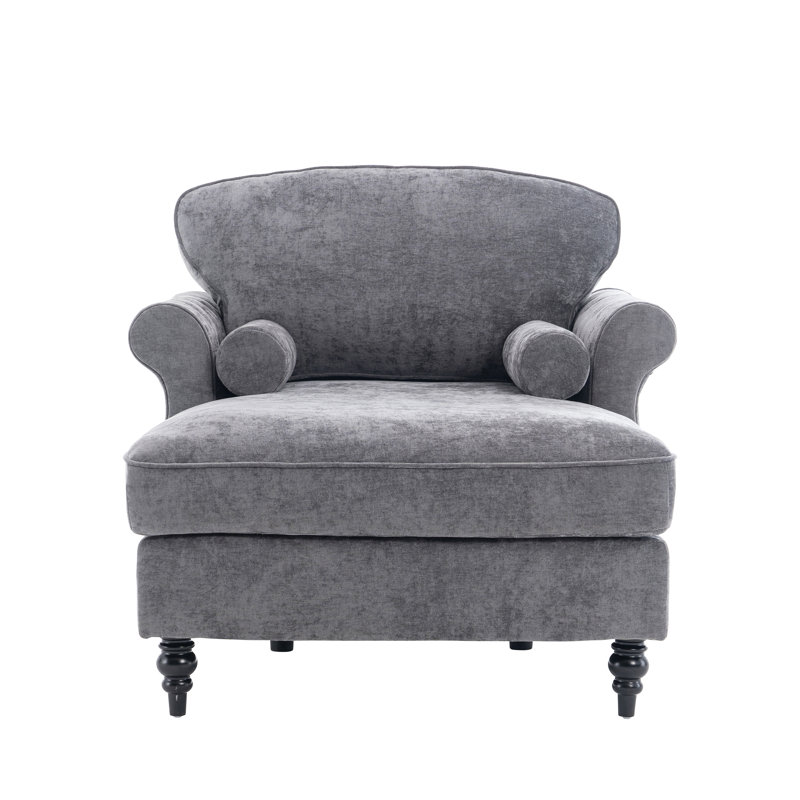 43.3" Chaise Lounge Chair Indoor With 2 Pillows Upholstered Chenille Single Chair For Living Room, Bedroom, Office, Dark Gray
