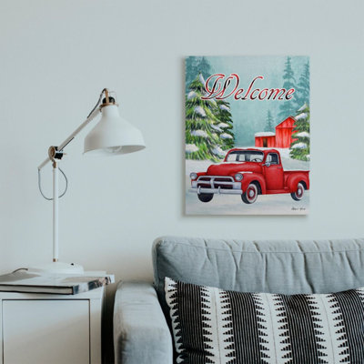 " Winter Welcome Sign Red Truck Snow Barn " by Sheri Hart