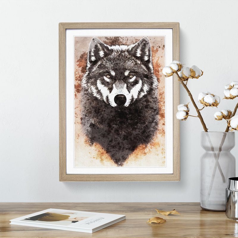 XV1022-5275X Wolf Painting No.1 - Single Picture Frame Print, 46cm H x 34cm W x 2cm D, Oak Framed