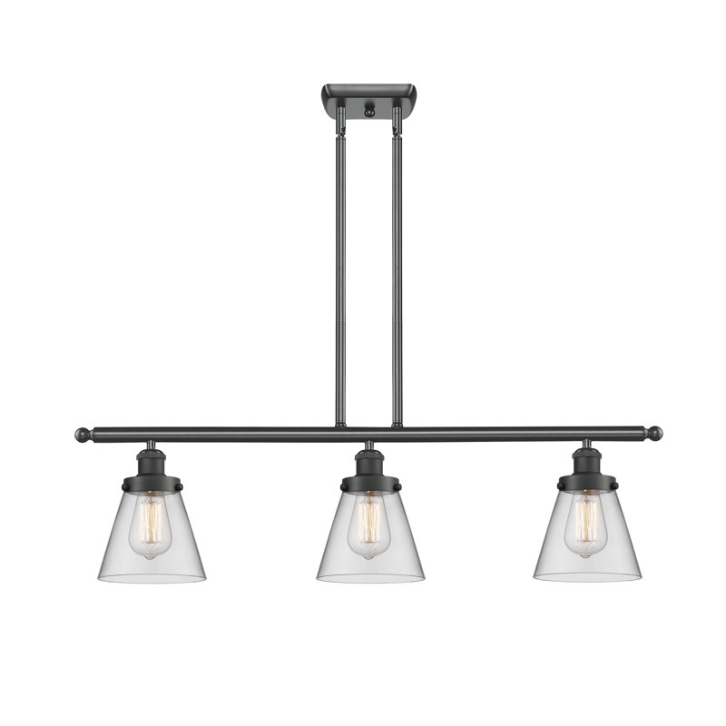 Luminaire suspendu linéaire à 3 lumières pour îlot de cuisine Wilmoth, Noir mat, Ampoule non incluse, Transparent