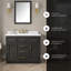 Meuble-lavabo Bailey 42 po à un lavabo, autoportant, en bois d'ébène foncé, avec comptoir en pierre blanche, dosseret et finitions or brossé.-101893880-101893882
