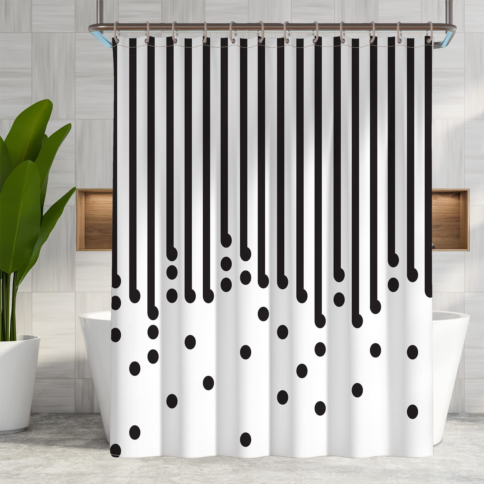 East Urban Home Black And White Shower Curtain Fabric Shower Curtain