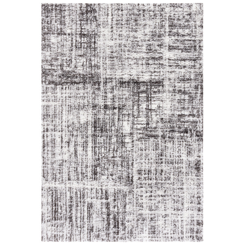 Tapis abstrait blanc / gris Kara, Rectangle de 10 pi x 14 pi