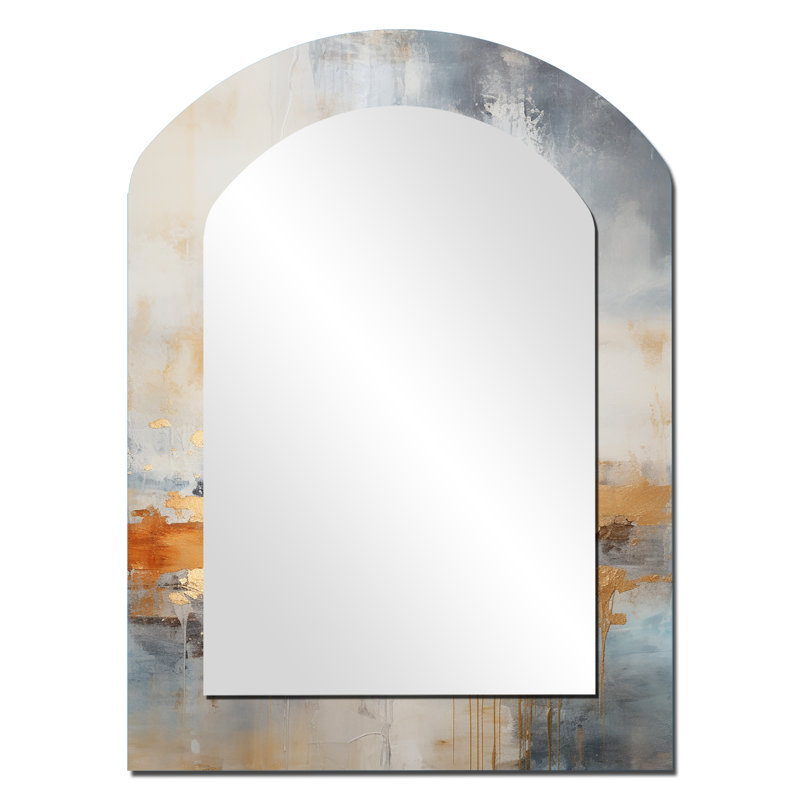 Minimalisme beige et or vague Horizon I - miroir mural arche côtière, miroir décoratif asymétrique beige, impression d'art en métal