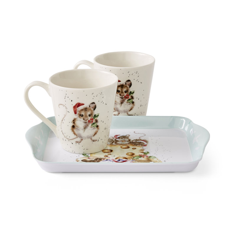 Classic Wrendale Designs,  Holly Jolly Mugs & Tray Set