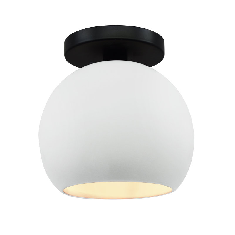 Plafonnier semi-encastré en céramique Dottie, H 9 po x l 10 po x P 10 po, Blanc lustré, Noir mat